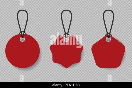 Set von roten Preisschildern mit schwarzer Spitze auf transparent Hintergrund Stock Vektor