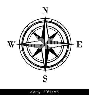 Kompasssymbol. Detaillierter Kompass mit Richtungen. Norden, Süden, Westen, Osten mit Pfeilen gekennzeichnet. Navigationskonzept. Geografisches grafisches Element. Stock Vektor