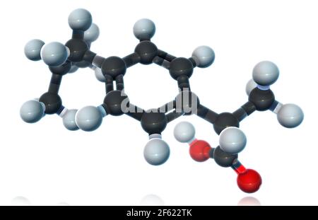 Ibuprofen, Molekulares Modell Stockfoto