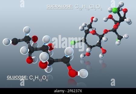 Glukose und Sucralose, Molekulares Modell Stockfoto