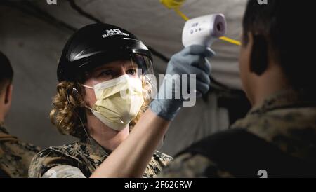 Temperaturscreening für COVID-19 Stockfoto