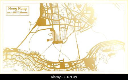 Hong Kong China Stadtplan im Retro-Stil in goldenen Farben. Übersichtskarte. Vektorgrafik. Stock Vektor