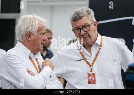 BRAWN Ross (gbr) Geschäftsführer Motorsport Formel 1 Gruppe, Ambiente Portrait WITTLING Charlie (gbr) fia Renndirektor Streckendirektion, Ambiance Portrait 2018 F2 zeigen während 2017 Formel 1 FIA Weltmeisterschaft, Italien Grand Prix, in Monza vom 1. Bis 3. September - Foto Francois Flamand / DPPI Stockfoto