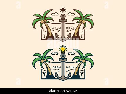 Bunte Anker Strand Linie Kunst Illustration Design Stock Vektor