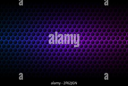 Hexagon lila Hintergrund. Struktur der Verlaufszellen. Futuristische Farbtapete. Modernes Neondesign. Abstrakter geometrischer Hintergrund. Vektorgrafik. Stock Vektor