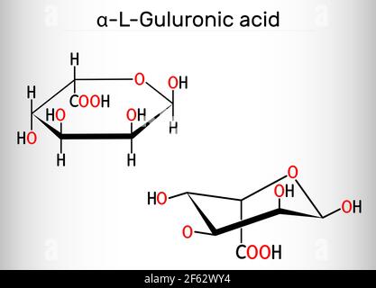 Guluronsäure-Molekül. Alginat besteht aus Mannuronsäure und Guluronsäure. Strukturelle chemische Formel. Vektorgrafik Stock Vektor