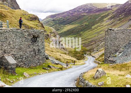 Der English Lake District - Honister Pass Blick nach Westen in Richtung Buttermere, Cumbria UK Stockfoto