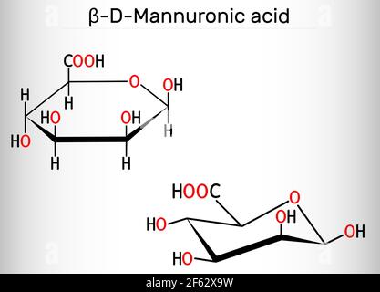 Mannuronsäure-Molekül. Alginat besteht aus Mannuronsäure und Guluronsäure. Strukturelle chemische Formel. Vektorgrafik Stock Vektor