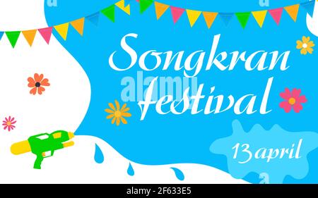 Songkran thailand Wasser Festival Party Banner für Sommer fest. Thailändische Nationalkultur. Vektorgrafik EPS10 Stock Vektor