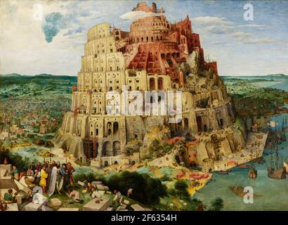 Pieter Bruegel der Ältere, Turmbau zu Babel, 1563, Öl auf Holzplatte, Museum für Kunstgeschichte, Wien, Österreich. Stockfoto