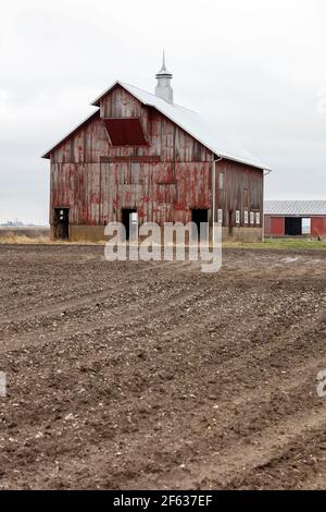 Scheunen, Amish Farm, Early Spring, Indiana, USA, Von James D. Coppinger/Dembinsky Photo Assoc Stockfoto