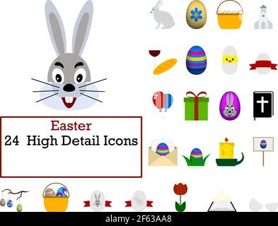 Ostersymbol-Set. Flaches Design. Vollständig editierbare Vektordarstellung. Text erweitert. Stock Vektor