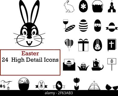 Ostersymbol-Set. Niedliches und glattes Glyphen-Design. Vollständig editierbare Vektordarstellung. Text erweitert. Stock Vektor