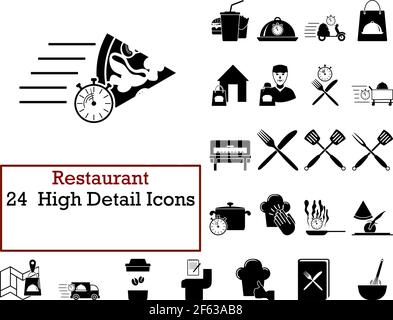 Symbol Für Restaurant Eingestellt. Niedliches und glattes Glyphen-Design. Vollständig editierbare Vektordarstellung. Text erweitert. Stock Vektor