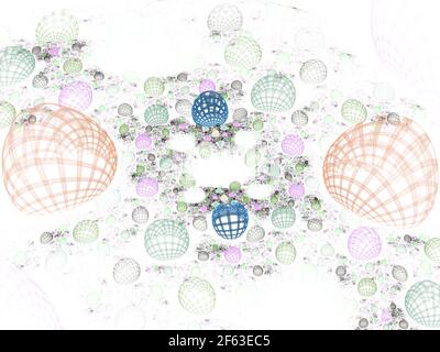 Durchscheinende, blasen Textur mit Glanz. Helle, bunte Bunches von 3D Kugeln (computergenerierter, fraktaler abstrakter Hintergrund) Stockfoto