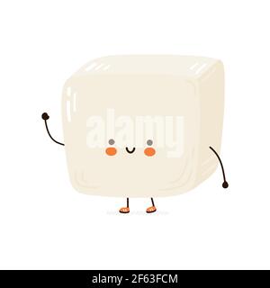 Niedliche lustige Tofu Charakter. Vektor Hand gezeichnet Cartoon kawaii Charakter Illustration Symbol. Isoliert auf weißem Hintergrund. Tofu Charakter Konzept Stock Vektor