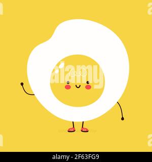 Niedliche lustige Fried Ei Charakter. Vektor Hand gezeichnet Cartoon kawaii Charakter Illustration Symbol. Isoliert auf weißem Hintergrund. Gebratenes Ei Charakter Konzept Stock Vektor