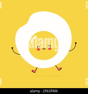 Niedliche lustige Fried Ei Charakter. Vektor Hand gezeichnet Cartoon kawaii Charakter Illustration Symbol. Isoliert auf weißem Hintergrund. Gebratenes Ei Charakter Konzept Stock Vektor