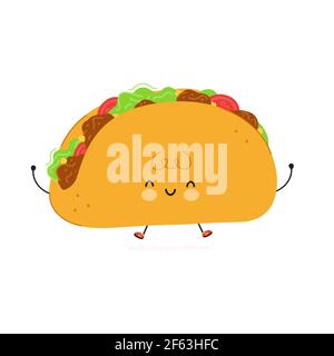 Niedliche lustige Taco Charakter. Vektor Hand gezeichnet Cartoon kawaii Charakter Illustration Symbol. Isoliert auf weißem Hintergrund. Taco Charakter Konzept Stock Vektor
