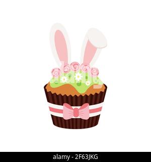 Ostern Cupcake mit Hase Ohren Symbol isoliert auf weißem Hintergrund. Stock Vektor
