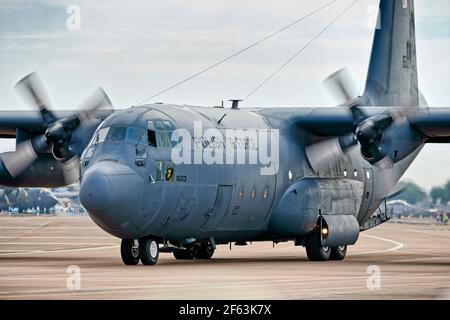 RAF Fairford, Gloucestershire, UK - July16 2018: A Polish Air Force Lockheed C-130E Hercules at the Royal International Air Tattoo 2018 Stockfoto