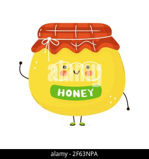 Niedliche lustige Honig Charakter. Vektor Hand gezeichnet Cartoon kawaii Charakter Illustration Symbol. Isoliert auf weißem Hintergrund. Honigcharakter Konzept Stock Vektor