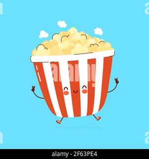 Nette lustige Popcorn Charakter. Vektor Hand gezeichnet Cartoon kawaii Charakter Illustration Symbol. Isoliert auf weißem Hintergrund. Popcorn Charakter Konzept Stock Vektor