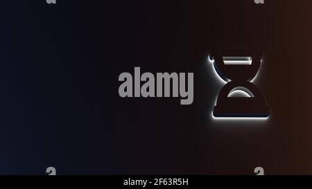 3D Darstellung des weißen hellen Streifens Symbol der Sanduhr in Halbphase auf dunklem Hintergrund mit blauer und orangefarbener Reflexion Stockfoto