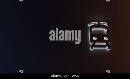 3D Rendering des weißen Lichtstreifens Symbol der Straßenbahnfront Blick auf dunklen Hintergrund mit blauen und orangefarbenen Reflexen Stockfoto