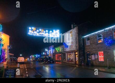 Weihnachtsbeleuchtung, Hawes, Yorkshire Dales National Park Stockfoto