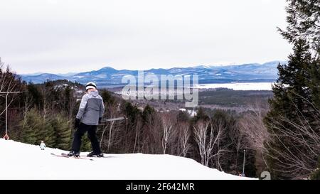 Skifahren auf dem Shawnee Peak, Bridgton, Maine Stockfoto