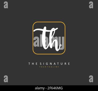T H TH Anfangsbuchstabenhandschrift und Signaturlogo. Ein Konzept handschriftlich Initiallogo mit Template-Element. Stock Vektor