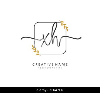 X H XH Anfangsbuchstabenhandschrift und Signaturlogo. Ein Konzept handschriftlich Initiallogo mit Template-Element. Stock Vektor