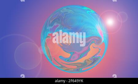 Abstrakter Fantasy-Hintergrund mit einer blauen Textur Kugel. 3D Bilder, 3D Rendering Stockfoto