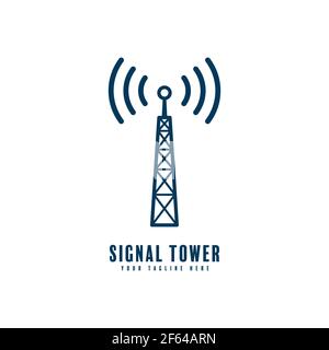 Signal Tower Logo Vektor Design Silhouette isoliert auf weißem Hintergrund Stock Vektor