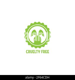 Etikett ohne Grausamkeit. Nicht auf Tierstempel getestet. Keine Tierversuchssiegel. Logo-Design mit Hase. Vektorgrafik isoliert auf Weiß. Stock Vektor