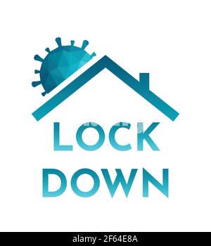 Vector flat Konzept, das die Bedeutung der Isolation zu Hause und Quarantäne zeigt Pandemie von Covid-19 zu stoppen. Blauer Text - Sperre. Stock Vektor