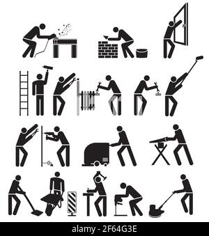 Satz von Handwerkern Piktogramm isoliert, Illustration Stock Vektor