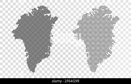 Set von abstrakten Karten von Grönland. Punkt- und Linienkarte von Grönland. Vektor gepunktete Karte von Grönland isoliert auf transparentem Hintergrund Stock Vektor