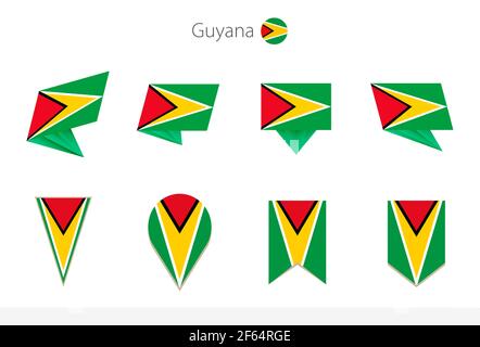 Guyana National Flag Collection, acht Versionen von Guyana Vektor-Flaggen. Vektorgrafik. Stock Vektor