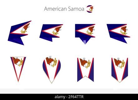 American Samoa National Flag Collection, acht Versionen von American Samoa Vektor-Flaggen. Vektorgrafik. Stock Vektor