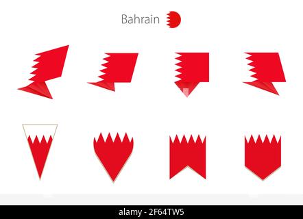 Bahrain National Flag Collection, acht Versionen von Bahrain Vektor-Flaggen. Vektorgrafik. Stock Vektor