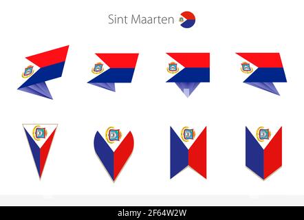 Sint Maarten Nationalflaggensammlung, acht Versionen von Sint Maarten Vektorflaggen. Vektorgrafik. Stock Vektor