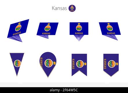 Kansas US State Flag Collection, acht Versionen von Kansas Vektorflaggen. Vektorgrafik. Stock Vektor