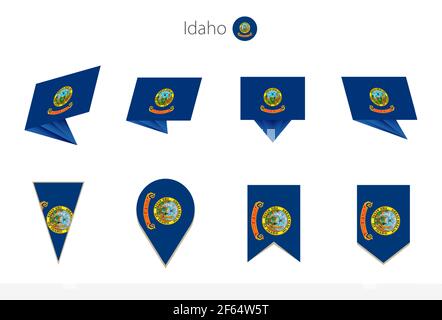 Idaho US State Flag Kollektion, acht Versionen von Idaho Vektorflaggen. Vektorgrafik. Stock Vektor