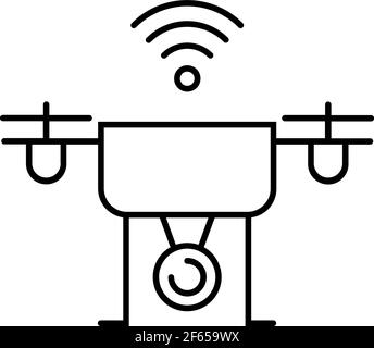 Drohne-UAV-Symbol in dünner Kontur. Vektorgrafik. Stock Vektor