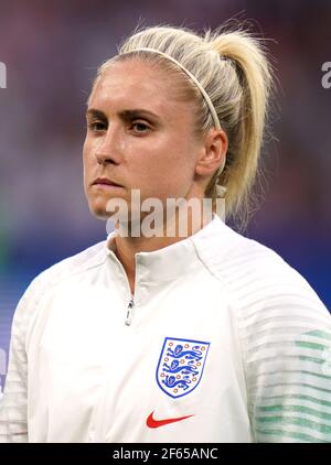 Datei-Foto vom 02-07-2019 von Steph Houghton vor dem Start während des FIFA Frauen-Halbfinalspiel im Stade de Lyon. Ausgabedatum: Dienstag, 30. März 2021. Stockfoto