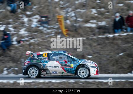 43 Giordano Quentin, Roux Thomas, Peugeot 208 R5 im Einsatz während der Rallye-Weltmeisterschaft 2017, Rallye Monte Carlo vom 19. Bis 22. Januar in Monaco - Foto Alexandre Guillaumot / DPPI Stockfoto