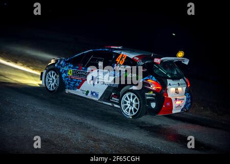 43 Giordano Quentin, Roux Thomas, Peugeot 208 R5 im Einsatz während der Rallye-Weltmeisterschaft 2017, Rallye Monte Carlo vom 19. Bis 22. Januar in Monaco - Foto Brieuc Mercière/ Austral / DPPI Stockfoto