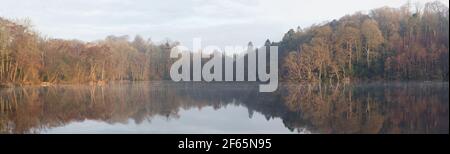 Panorama von Blakemere, Shropshire. Aufgenommen bei Sonnenaufgang. Stockfoto